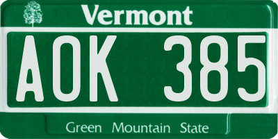 VT license plate AOK385
