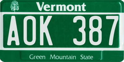 VT license plate AOK387