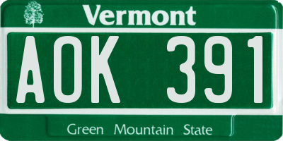 VT license plate AOK391