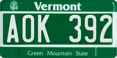VT license plate AOK392