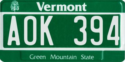 VT license plate AOK394