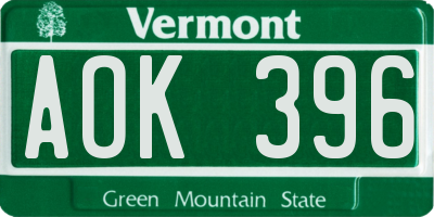 VT license plate AOK396