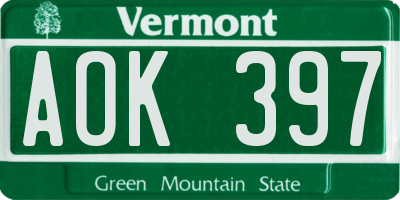 VT license plate AOK397