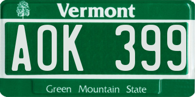 VT license plate AOK399