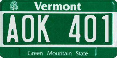 VT license plate AOK401