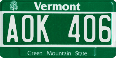 VT license plate AOK406