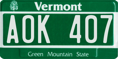 VT license plate AOK407