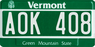 VT license plate AOK408