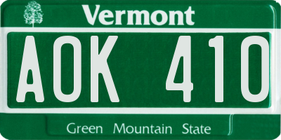 VT license plate AOK410