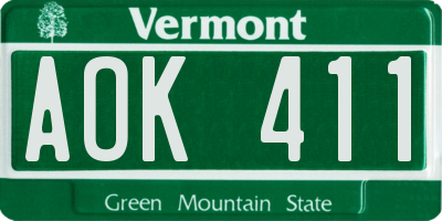 VT license plate AOK411