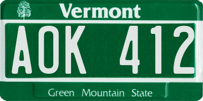 VT license plate AOK412