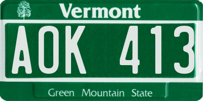VT license plate AOK413