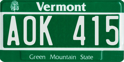 VT license plate AOK415