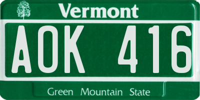 VT license plate AOK416