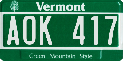 VT license plate AOK417