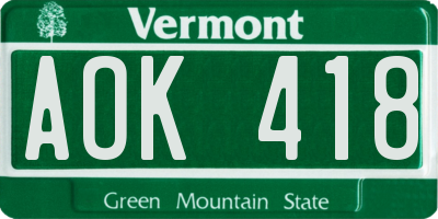 VT license plate AOK418