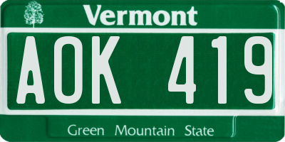 VT license plate AOK419