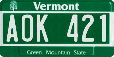 VT license plate AOK421