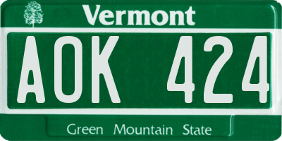 VT license plate AOK424