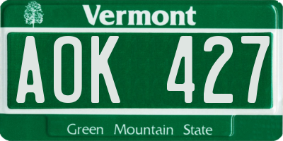 VT license plate AOK427