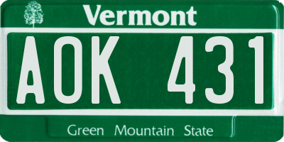 VT license plate AOK431