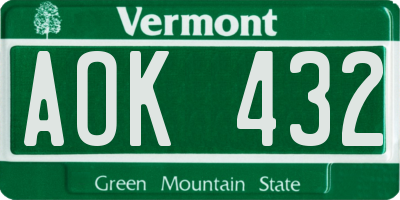 VT license plate AOK432