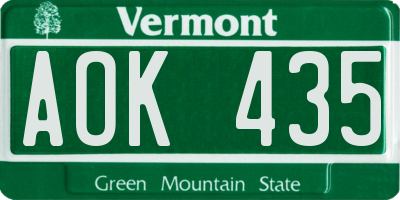 VT license plate AOK435