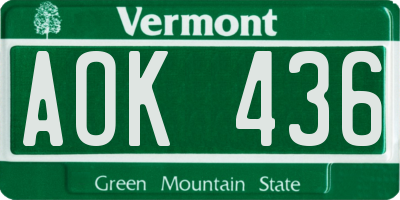 VT license plate AOK436