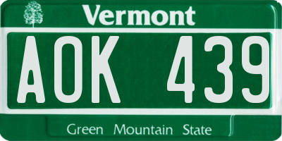 VT license plate AOK439