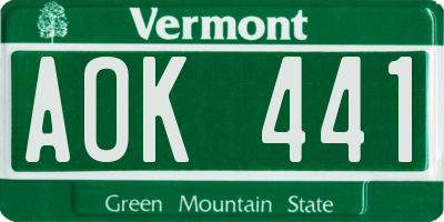 VT license plate AOK441