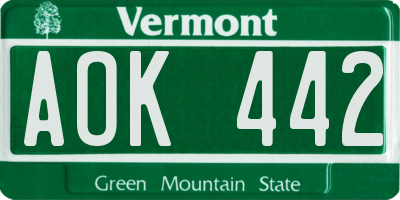 VT license plate AOK442