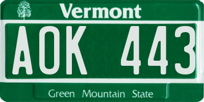 VT license plate AOK443