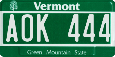 VT license plate AOK444