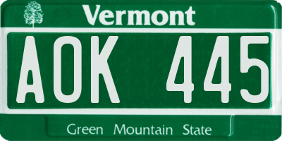 VT license plate AOK445