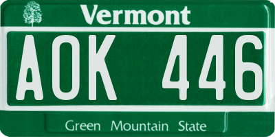 VT license plate AOK446