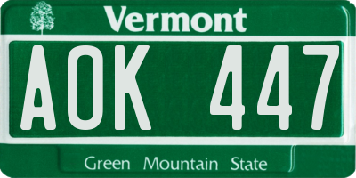 VT license plate AOK447