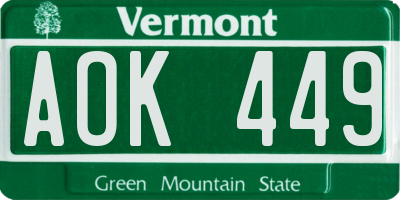 VT license plate AOK449