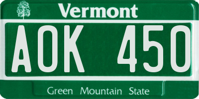 VT license plate AOK450