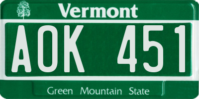 VT license plate AOK451