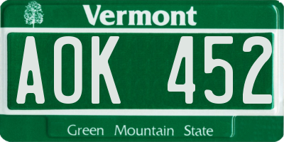 VT license plate AOK452