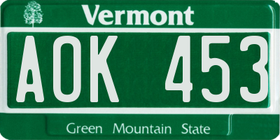 VT license plate AOK453