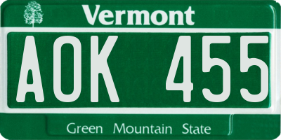 VT license plate AOK455