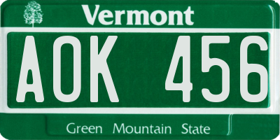 VT license plate AOK456