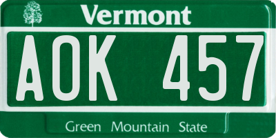 VT license plate AOK457