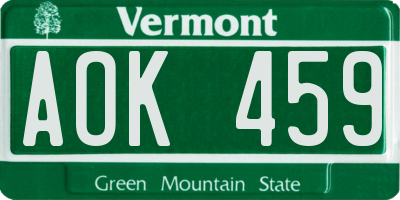 VT license plate AOK459
