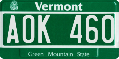 VT license plate AOK460