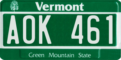 VT license plate AOK461