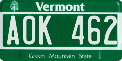 VT license plate AOK462