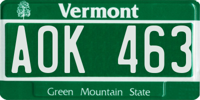 VT license plate AOK463