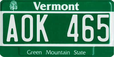 VT license plate AOK465
